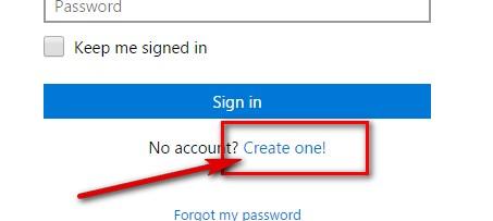 Sign in at Microsoft and create Microsoft Account: Create new Account!
