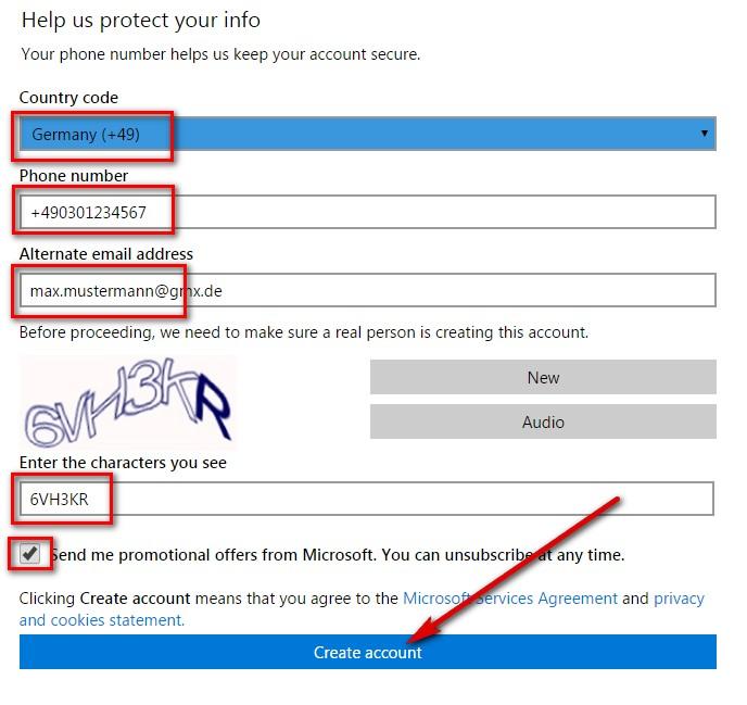 Phonenumber and second e-mail address for account and secure password protection