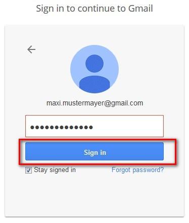 Google Gmail login: click the button and start the login